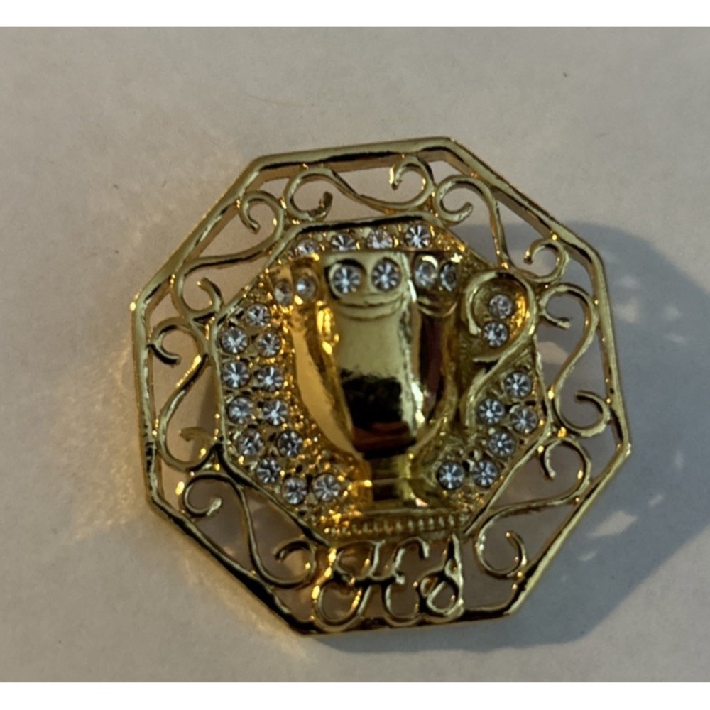 Vtg Avon Honor Society Brooch Pin Gold Tone Chalice With Rhinestones